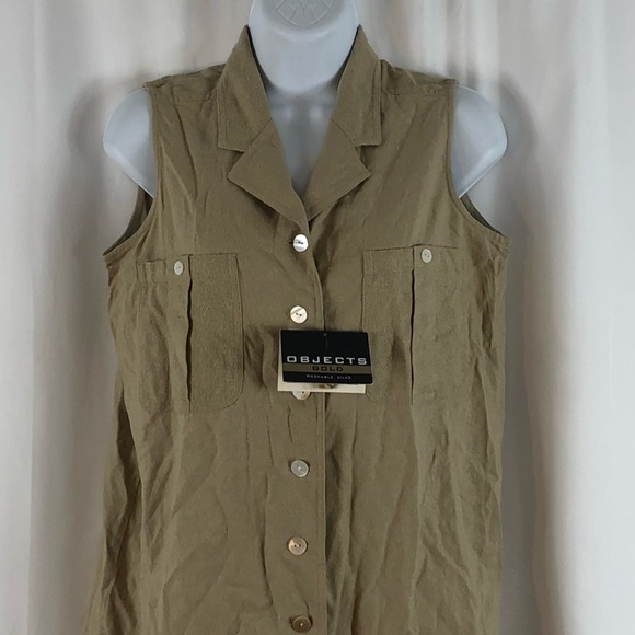 Objects Gold textured Silk button front collared sleeveless shirt pockets NWT S - Picture 5 of 15